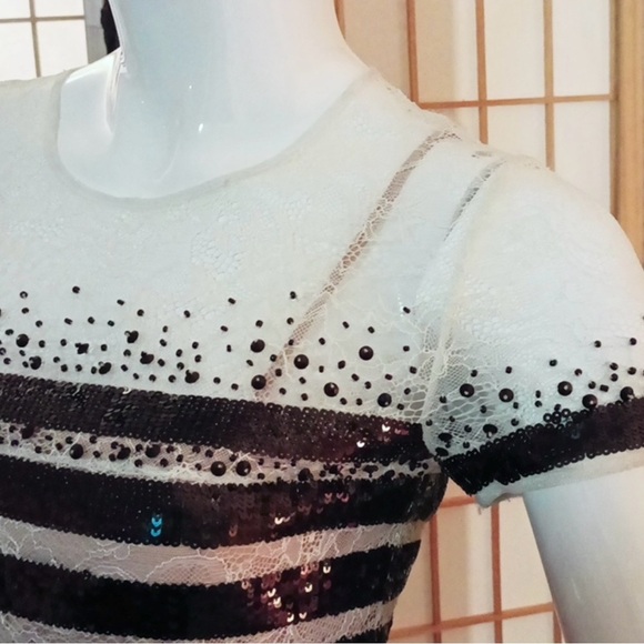 BCBG Tasi black and white striped sequin lace dress size 6 - Picture 10 of 10